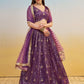 Rajwada Dark Purple Net Embroidered Semi Stitched Lehenga For Women