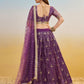 Rajwada Dark Purple Net Embroidered Semi Stitched Lehenga For Women