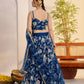 Rajwada Dark Blue Net Embroidered Semi Stitched Lehenga For Women