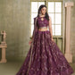 Rajwada Wine Net Embroidered Semi Stitched Lehenga For Women