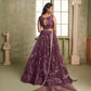 Rajwada Wine Net Embroidered Semi Stitched Lehenga For Women