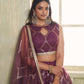 Rajwada Wine Net Embroidered Semi Stitched Lehenga For Women