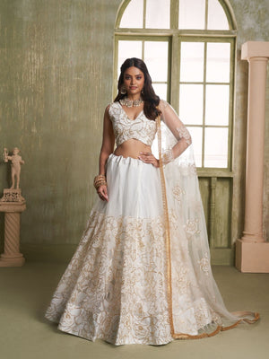 Rajwada White Net Embroidered Semi Stitched Lehenga For Women