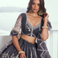 Rajwada Dark Grey Net Embroidered Semi Stitched Lehenga For Women