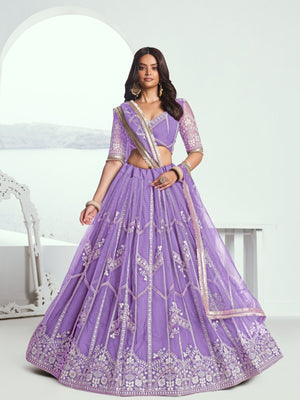 Rajwada Lavender Net Embroidered Semi Stitched Lehenga For Women