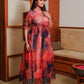 Rajwada Orange Organza Printed Indo Western Dress For Women