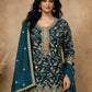 Rajwada Teal Blue Chinon Embroidered Semi-Stitched Kurta Set For Women