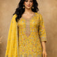 Rajwada Yellow Chinon Embroidered Semi-Stitched Kurta Set For Women
