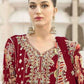 Rajwada Red Chiffon Embellished Semi-Stitched Kurta Set For Women