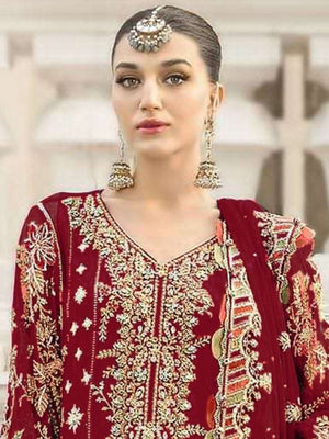 Rajwada Red Chiffon Embellished Semi-Stitched Kurta Set For Women