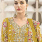 Rajwada Mustard Chiffon Embellished Semi-Stitched Kurta Set For Women