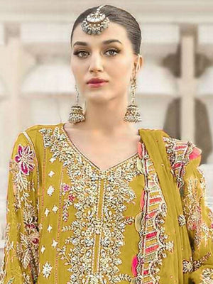 Rajwada Mustard Chiffon Embellished Semi-Stitched Kurta Set For Women
