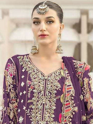Rajwada Purple Chiffon Embellished Semi-Stitched Kurta Set For Women