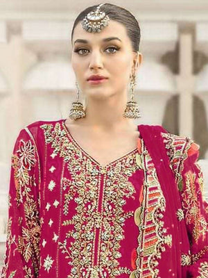Rajwada Maroon Chiffon Embellished Semi-Stitched Kurta Set For Women
