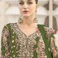 Rajwada Olive Chiffon Embellished Semi-Stitched Kurta Set For Women