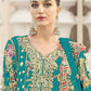 Rajwada Sky Blue Chiffon Embellished Semi-Stitched Kurta Set For Women