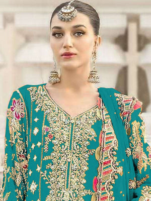 Rajwada Sky Blue Chiffon Embellished Semi-Stitched Kurta Set For Women