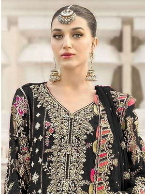 Rajwada Black Chiffon Embellished Semi-Stitched Kurta Set For Women