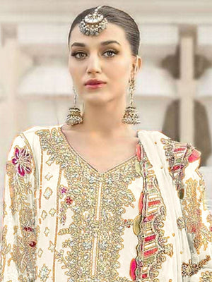 Rajwada White Chiffon Embellished Semi-Stitched Kurta Set For Women