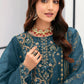 Rajwada Teal Blue Organza Embellished Semi-Stitched Kurta Set For Women