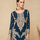Rajwada Teal Blue Chinon Embellished Semi-Stitched Kurta Set For Women