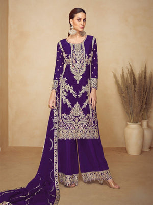 Rajwada Purple Chinon Embellished Semi-Stitched Kurta Set For Women
