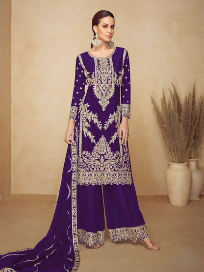 Rajwada Purple Chinon Embellished Semi-Stitched Kurta Set For Women