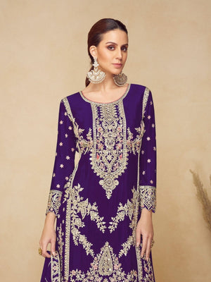 Rajwada Purple Chinon Embellished Semi-Stitched Kurta Set For Women