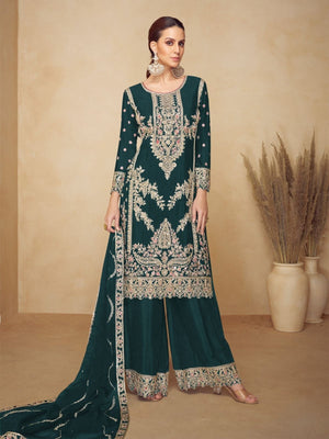 Rajwada Dark Green Chinon Embellished Semi-Stitched Kurta Set For Women