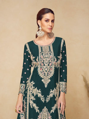 Rajwada Dark Green Chinon Embellished Semi-Stitched Kurta Set For Women