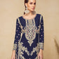 Rajwada Navy Blue Chinon Embellished Semi-Stitched Kurta Set For Women