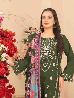 Rajwada Olive Cotton Embroidered Semi-Stitched Kurta Set For Women