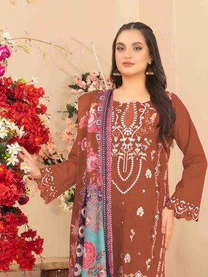 Rajwada Rust Cotton Embroidered Semi-Stitched Kurta Set For Women