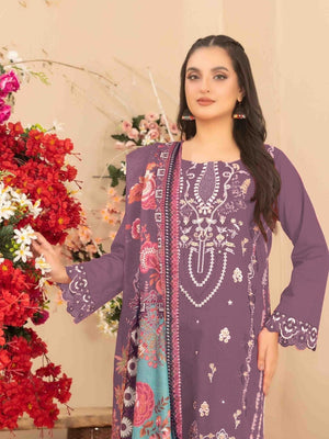 Rajwada Purple Cotton Embroidered Semi-Stitched Kurta Set For Women