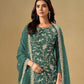 Rajwada Teal Chinon Embroidered Semi-Stitched Kurta Set For Women