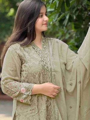 Rajwada Dusty Green Georgette Embroidered Semi-Stitched Kurta Set For Women