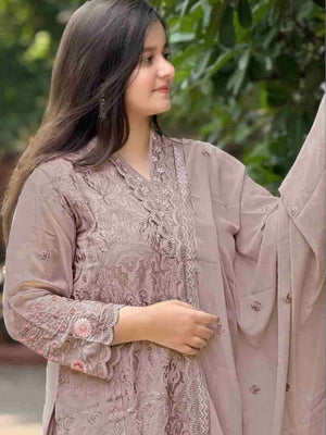 Rajwada Lavender Georgette Embroidered Semi-Stitched Kurta Set For Women
