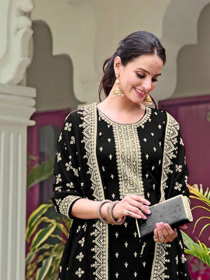 Rajwada Black Georgette Embroidered Semi-Stitched Kurta Set For Women