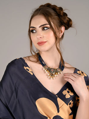 Rajwada Women Traditional Multi-Strand Blue Pearl Necklace Set
