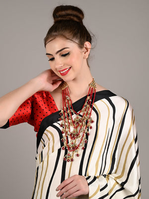 Rajwada Women Multi-Strand Authentic Maroon Onyx-Kundan-Mani Necklace Set!