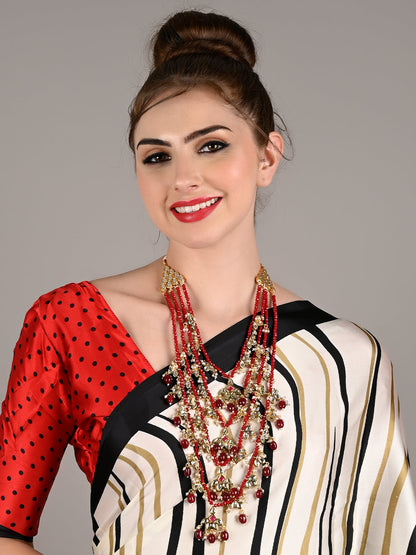 Rajwada Women Multi-Strand Authentic Maroon Onyx-Kundan-Mani Necklace Set!