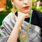 Rajwada Women Multi-Strand Light Green Onyx Necklace With Earrings