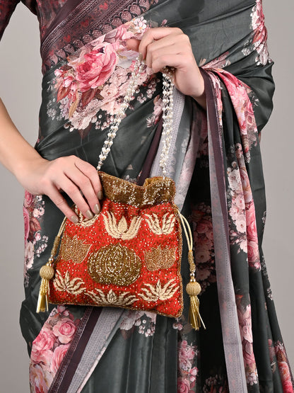 Rajwada Women Red Beautiful Tassel Potli Handbag