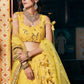 Rajwada Women's Yellow Net Semi Stitched Lehenga with Unstitched Blouse