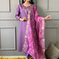 Rajwada Purple Viscose Embroidered Stitched Kurta Set For Women