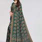 Rajwada Partywear Dark Green Printed Moss Chiffon Saree with Unstitched Blouse for Women