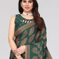 Rajwada Partywear Dark Green Printed Moss Chiffon Saree with Unstitched Blouse for Women