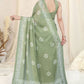 Rajwada Partywear Light Green Printed Chinon Chiffon Saree with Unstitched Blouse for Women