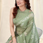 Rajwada Partywear Light Green Printed Chinon Chiffon Saree with Unstitched Blouse for Women