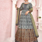 Rajwada Light Green Silk Blend Printed  Gown with Dupatta For Women